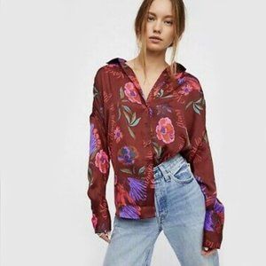Free People | Burgundy button up shirt